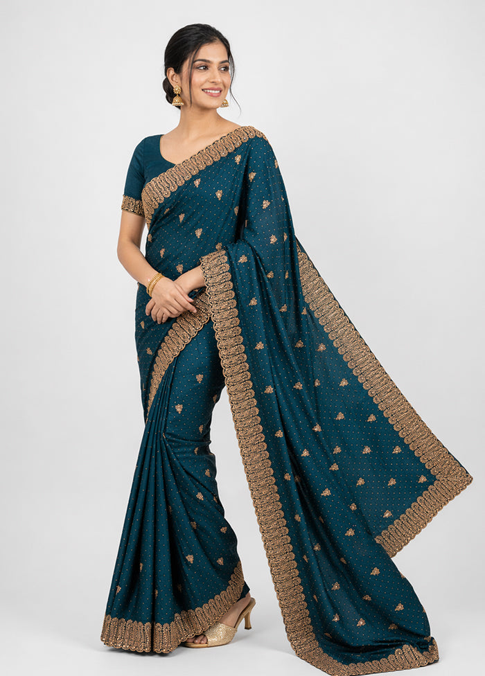 Blue Georgette Saree With Blouse Piece
