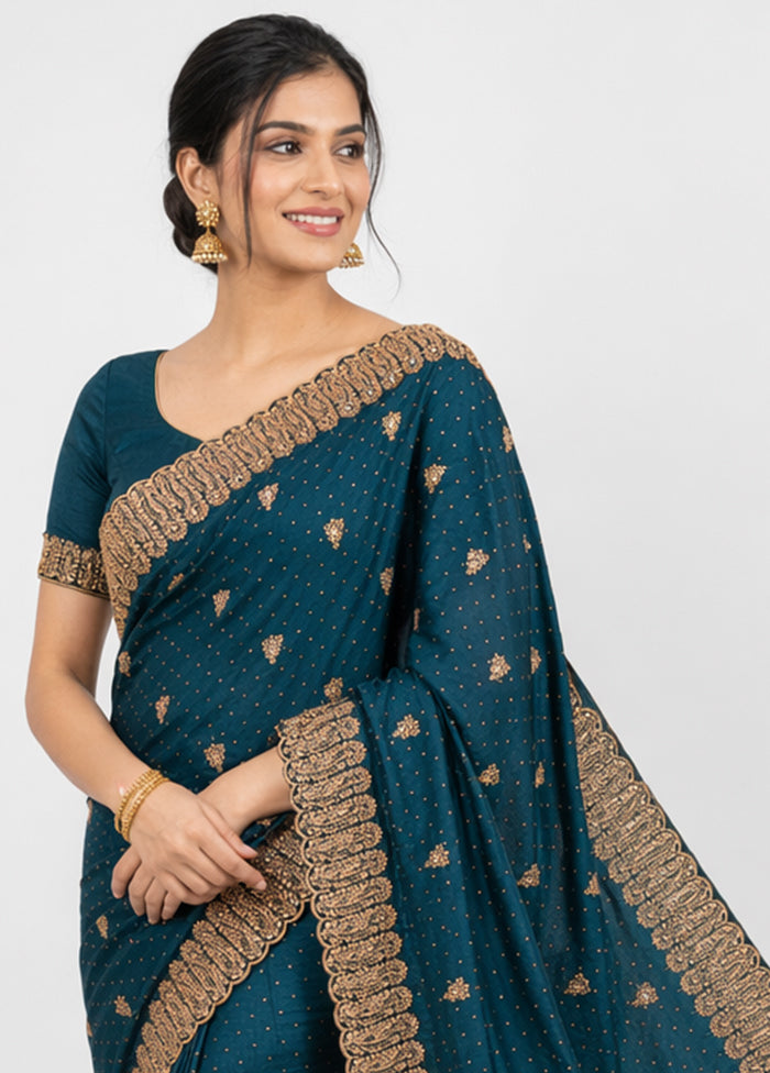 Blue Georgette Saree With Blouse Piece
