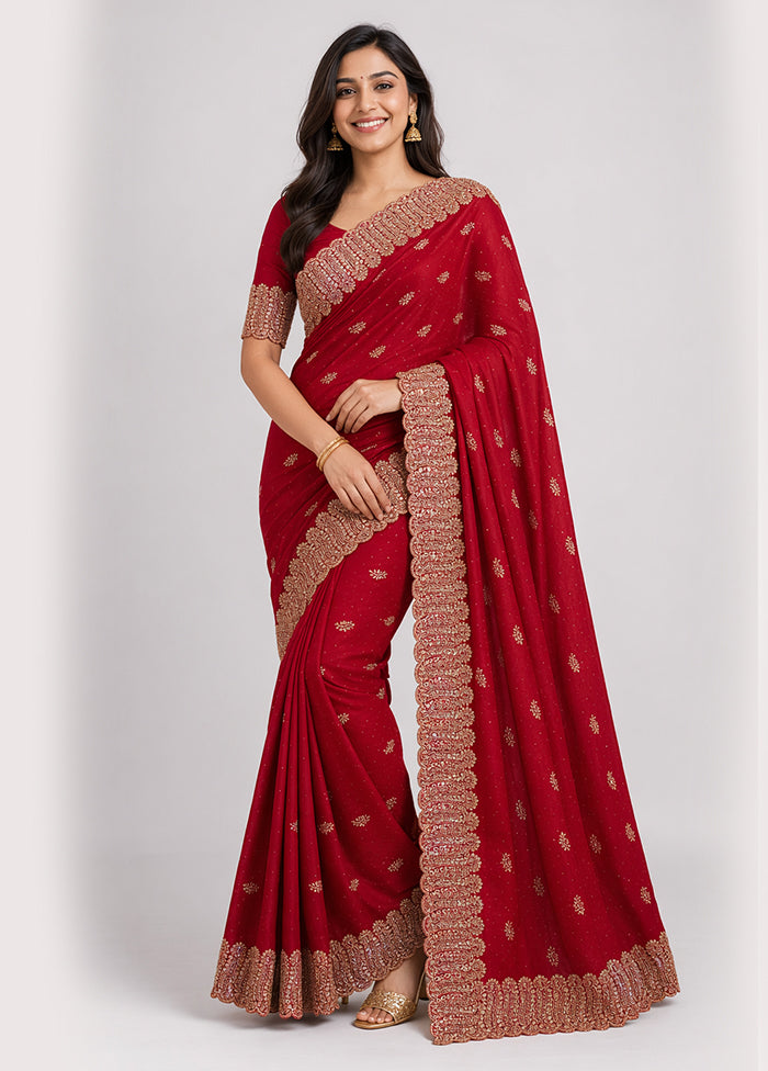 Red Georgette Saree With Blouse Piece