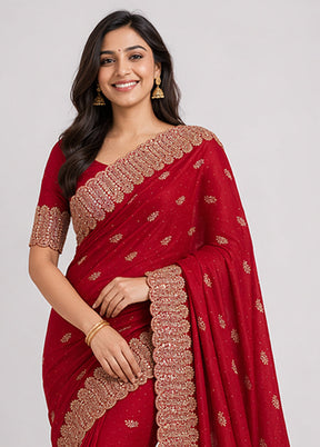 Red Georgette Saree With Blouse Piece