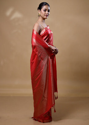 Red Dupion Silk Saree With Blouse Piece