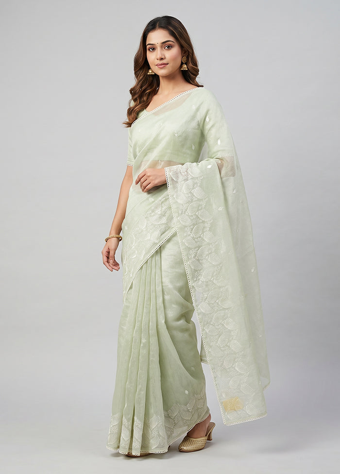 Green Tissue Silk Saree With Blouse Piece