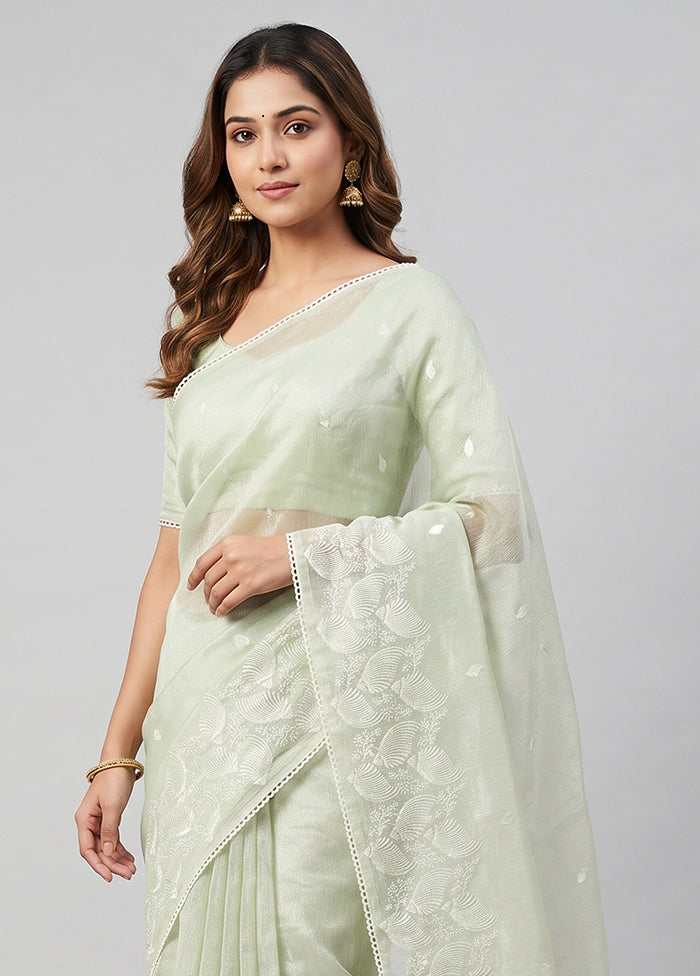 Green Tissue Silk Saree With Blouse Piece