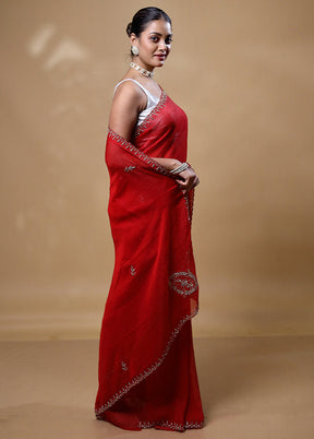 Red Silk Saree With Blouse Piece
