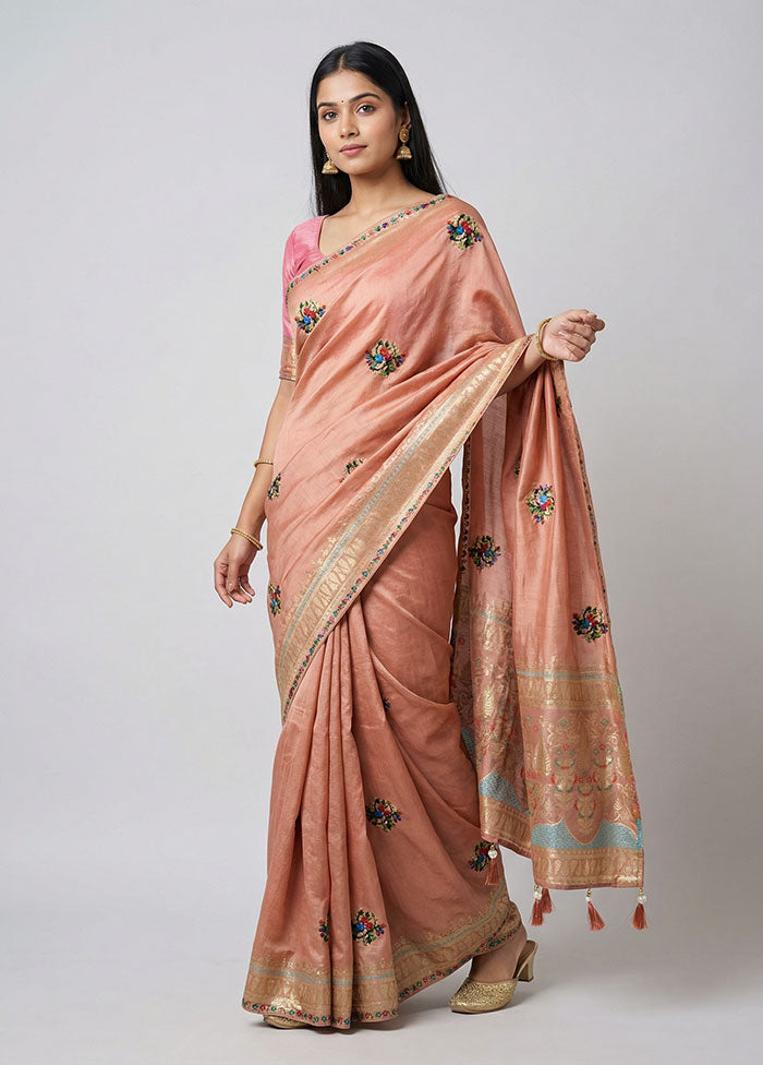 Pink Dupion Silk Saree With Blouse Piece