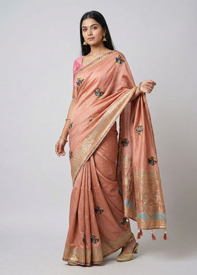 Pink Dupion Silk Saree With Blouse Piece