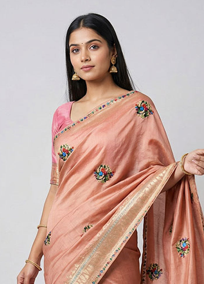 Pink Dupion Silk Saree With Blouse Piece