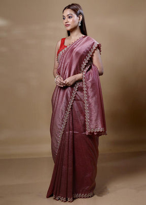 Maroon Crushed Tissue Silk Saree With Blouse Piece