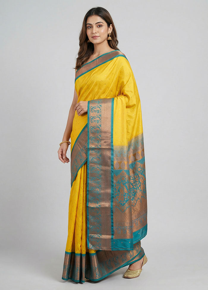 Yellow Kanjivaram Silk Saree With Blouse Piece
