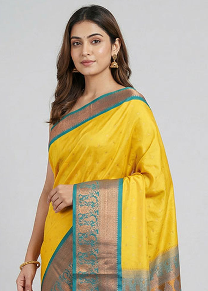 Yellow Kanjivaram Silk Saree With Blouse Piece
