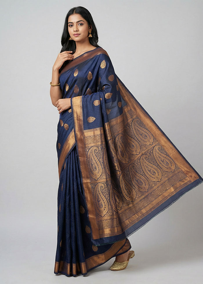 Blue Kanjivaram Silk Saree With Blouse Piece