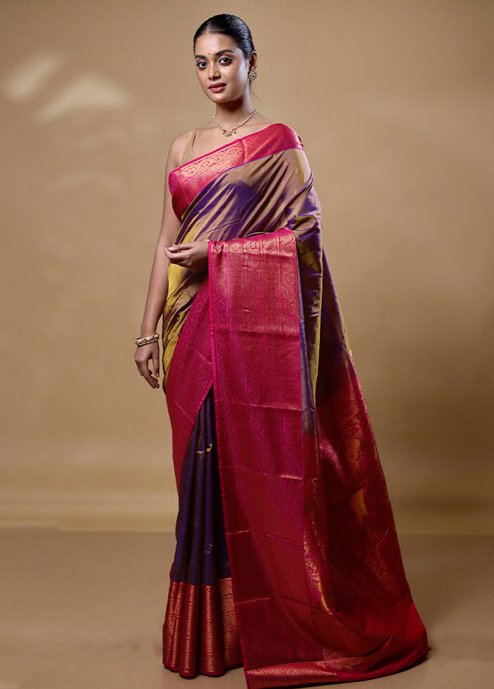 Brown Kanjivaram Silk Saree With Blouse Piece