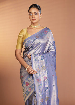 Blue Dupion Silk Saree With Blouse Piece