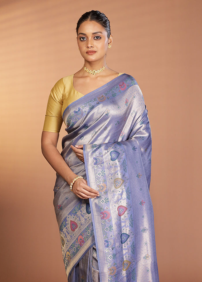 Blue Dupion Silk Saree With Blouse Piece