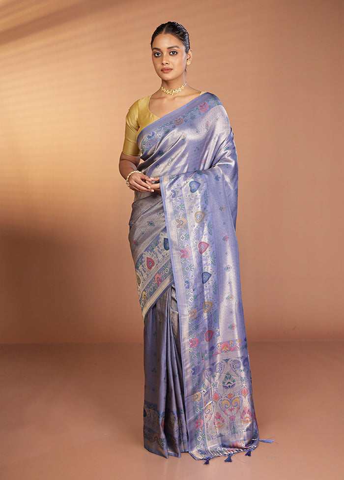 Blue Dupion Silk Saree With Blouse Piece