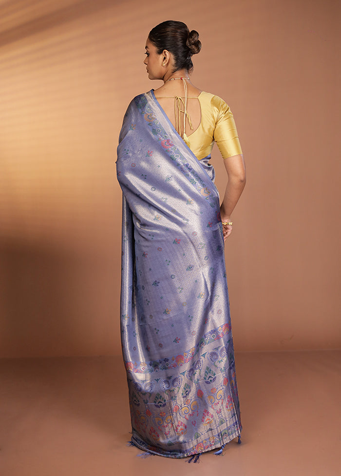 Blue Dupion Silk Saree With Blouse Piece
