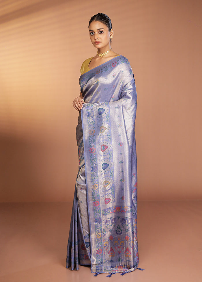 Blue Dupion Silk Saree With Blouse Piece