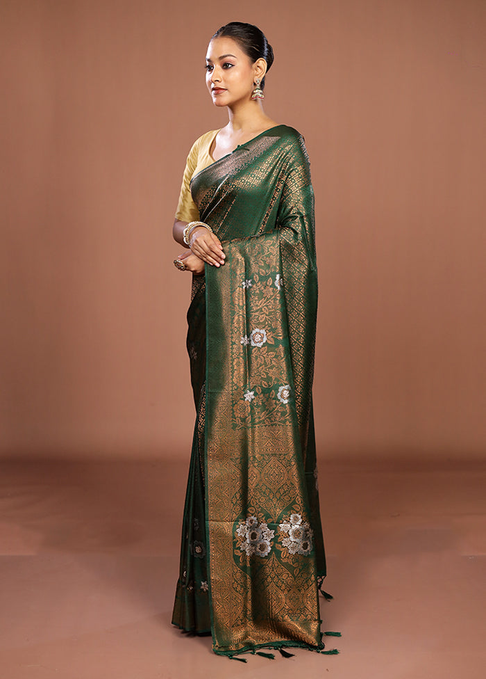 Green Dupion Silk Saree With Blouse Piece