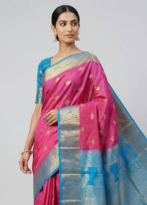 Pink Handloom Kanchipuram Pure Silk Saree With Blouse Piece