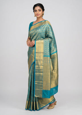Green Handloom Kanchipuram Pure Silk Saree With Blouse Piece