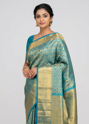 Green Handloom Kanchipuram Pure Silk Saree With Blouse Piece