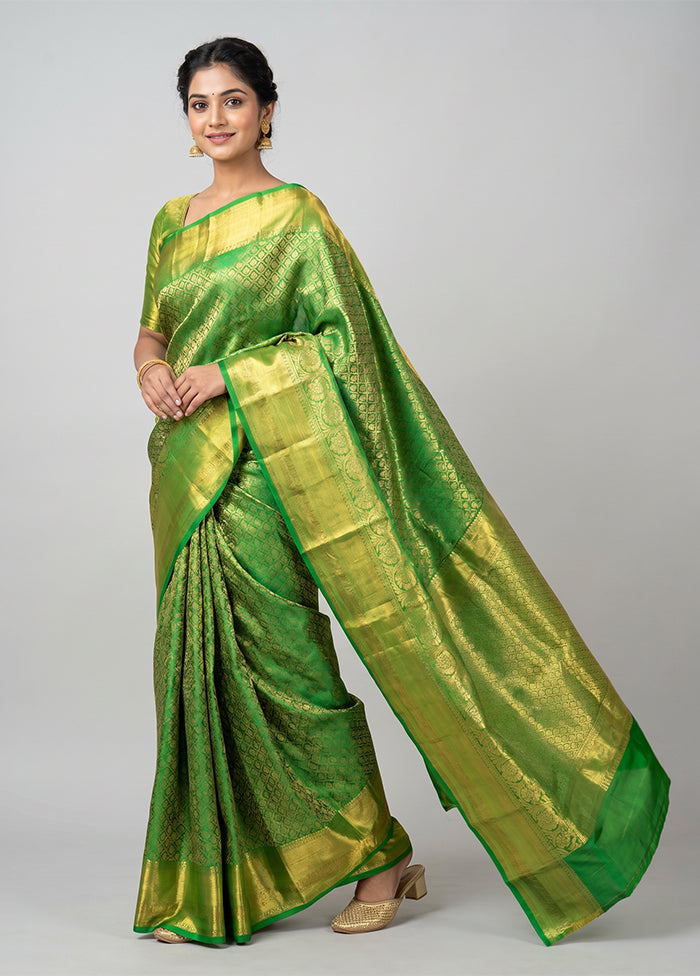 Green Handloom Kanchipuram Pure Silk Saree With Blouse Piece