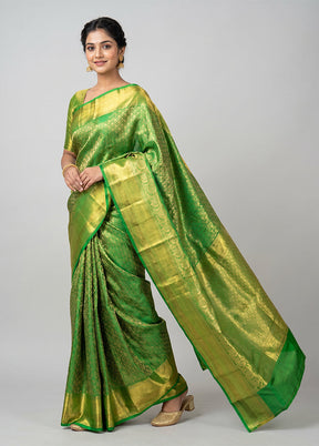 Green Handloom Kanchipuram Pure Silk Saree With Blouse Piece