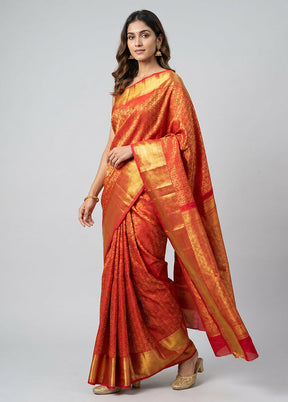 Red Handloom Kanchipuram Pure Silk Saree With Blouse Piece