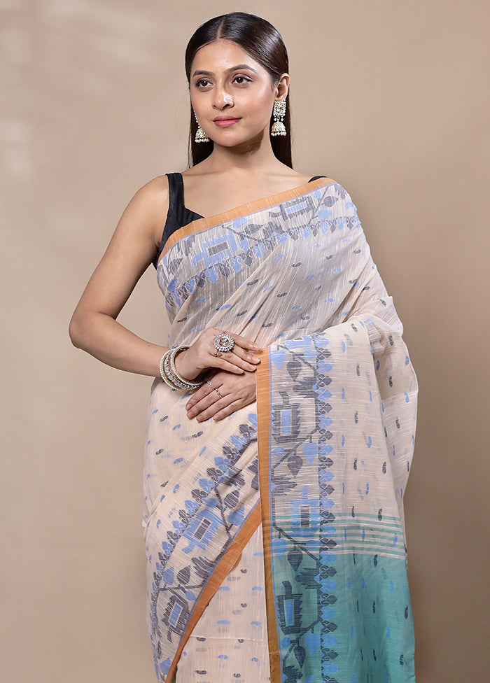 Cream Cotton Saree With Blouse Piece