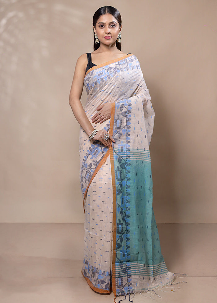 Cream Cotton Saree With Blouse Piece