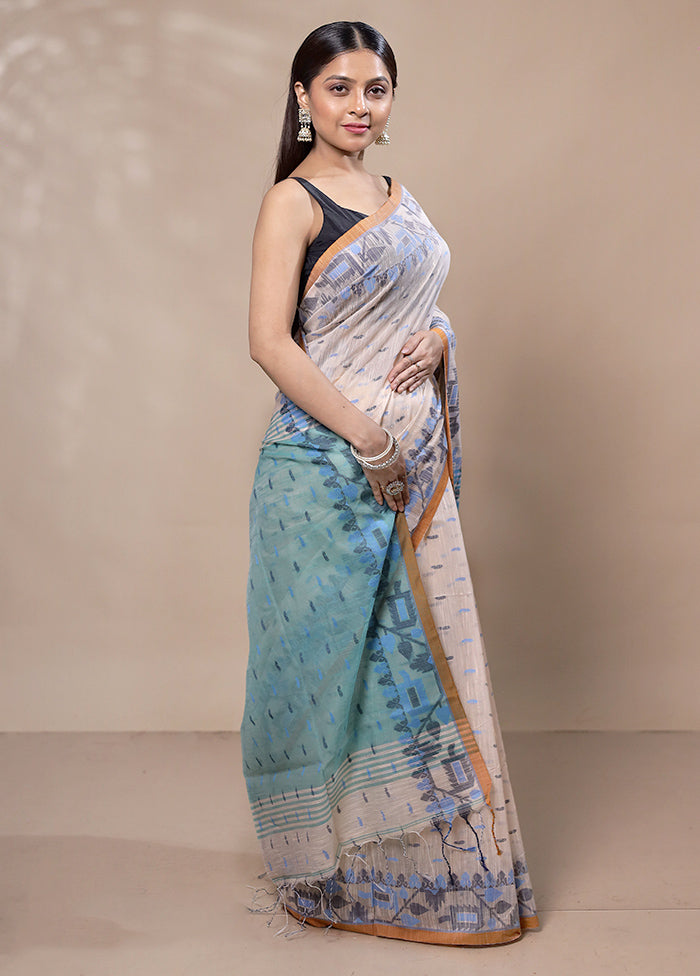 Cream Cotton Saree With Blouse Piece