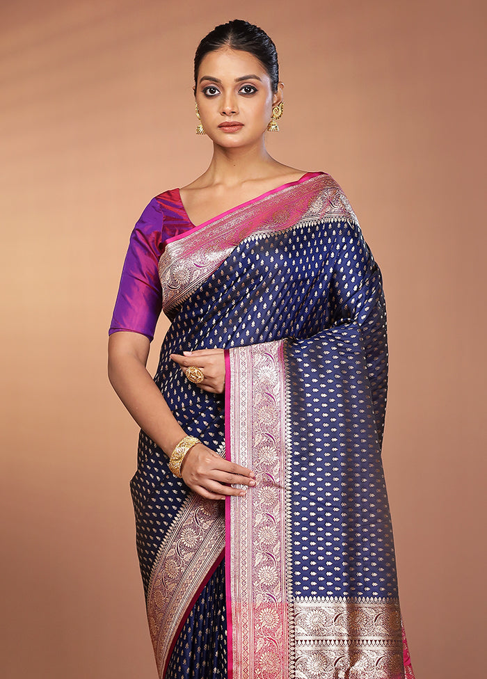 Blue Banarasi Silk Saree With Blouse Piece