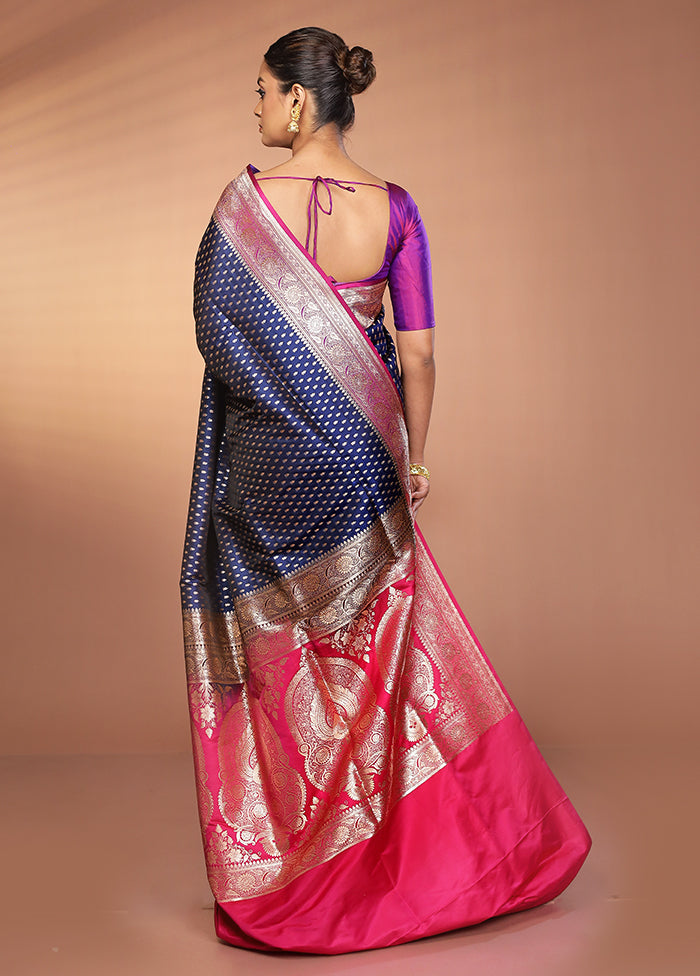 Blue Banarasi Silk Saree With Blouse Piece