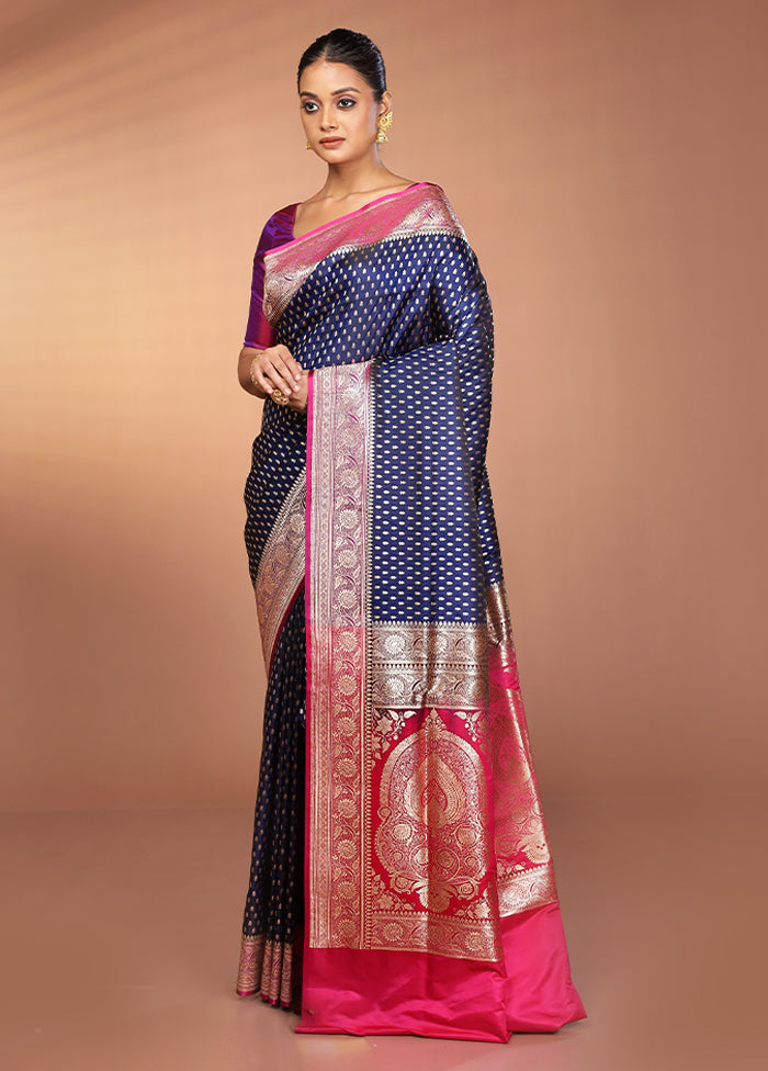 Blue Banarasi Silk Saree With Blouse Piece
