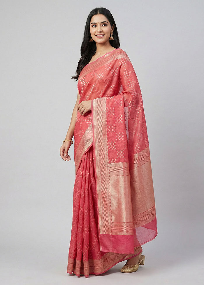 Rust Kora Silk Saree With Blouse Piece