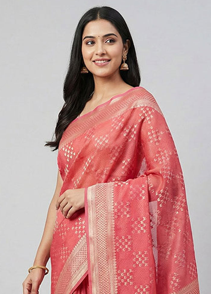 Rust Kora Silk Saree With Blouse Piece