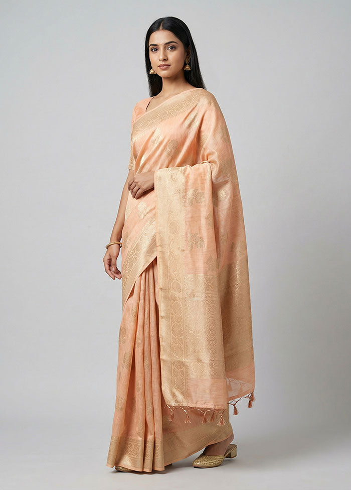 Peach Cotton Saree With Blouse Piece