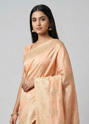 Peach Cotton Saree With Blouse Piece