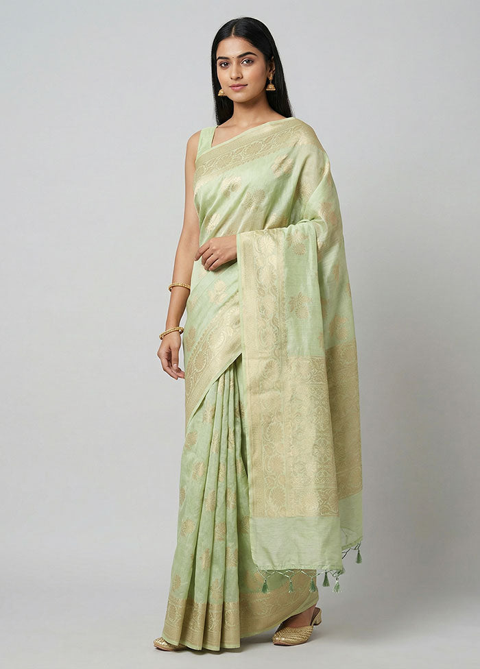 Green Cotton Saree With Blouse Piece