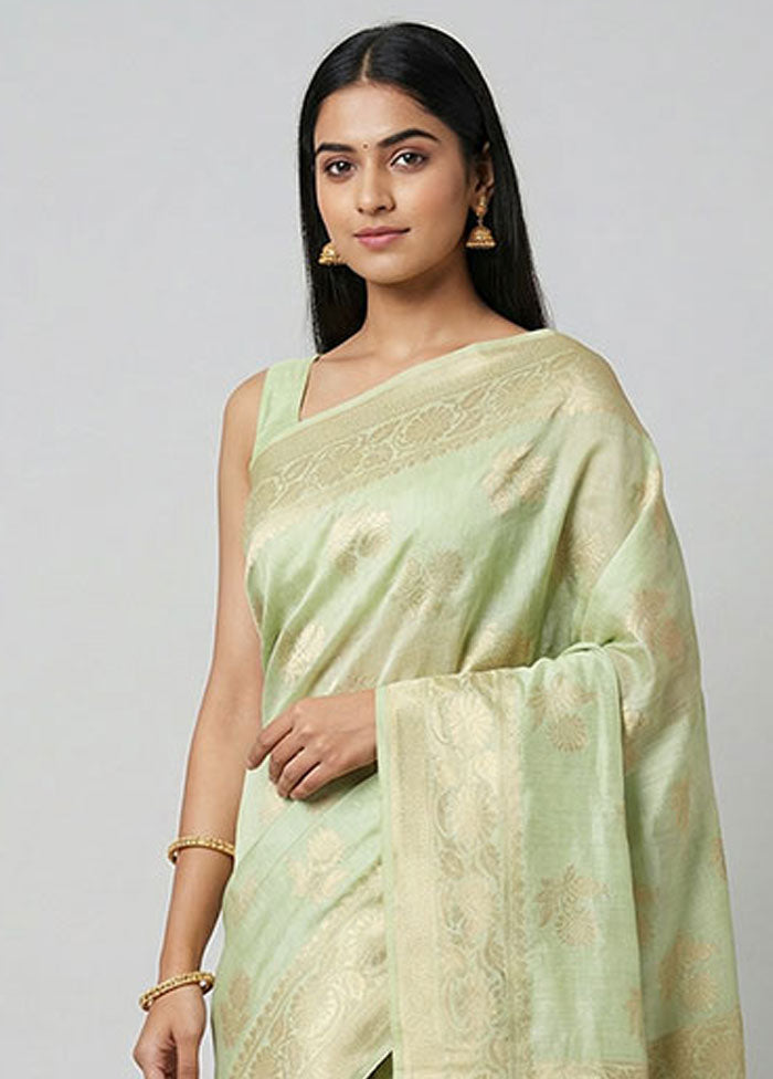 Green Cotton Saree With Blouse Piece
