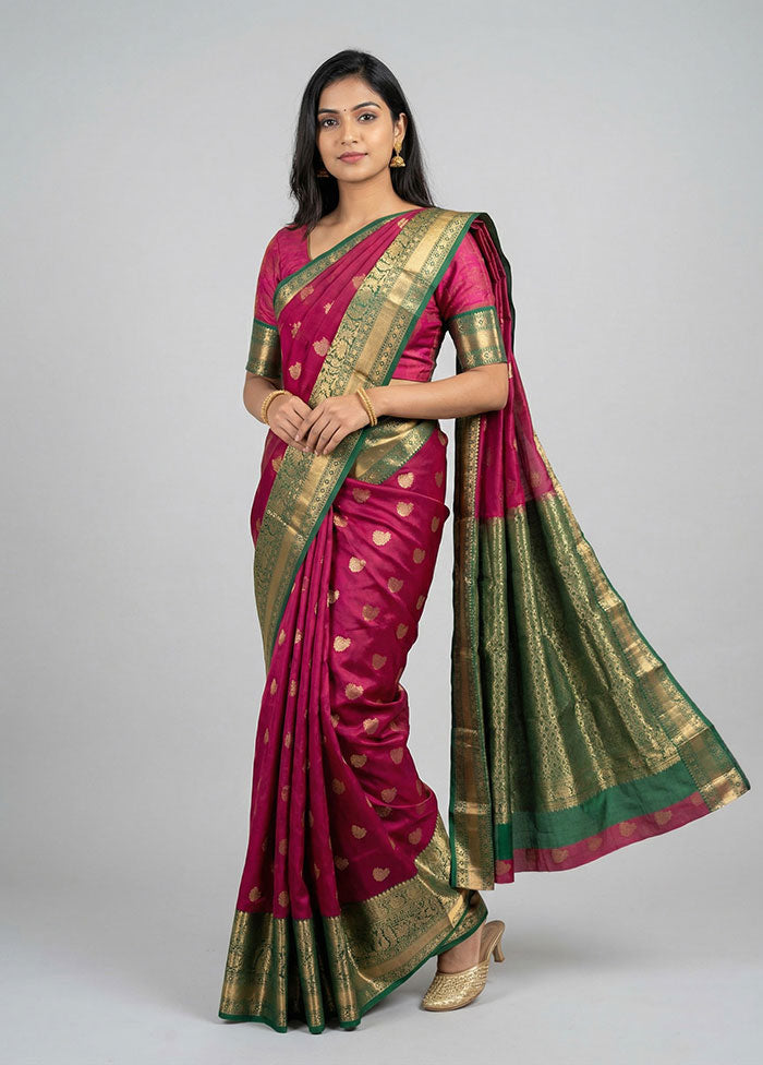 Maroon Handloom Kanchipuram Pure Silk Saree With Blouse Piece