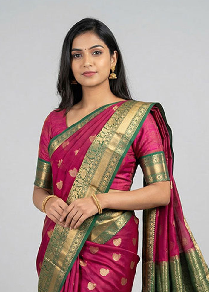 Maroon Handloom Kanchipuram Pure Silk Saree With Blouse Piece