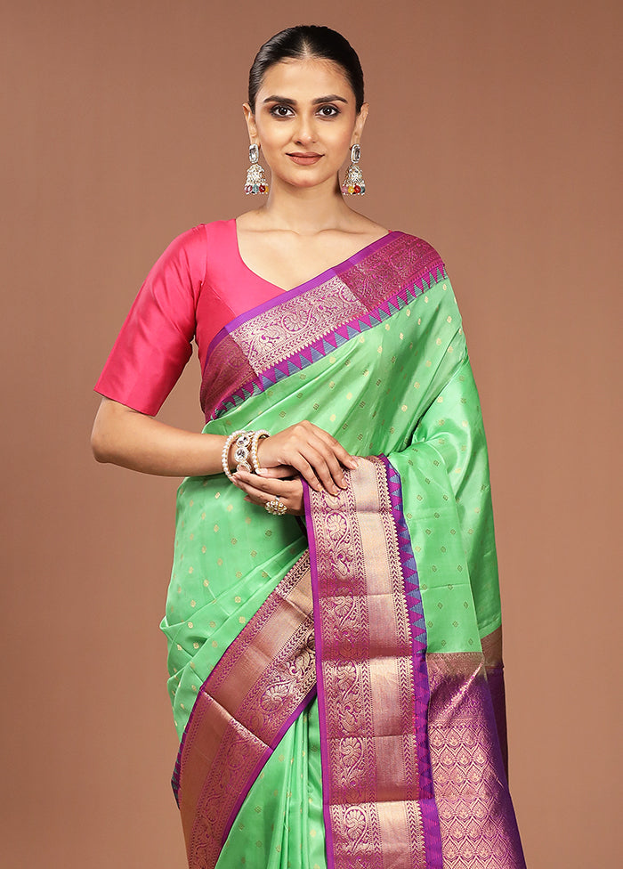 Green Handloom Kanchipuram Pure Silk Saree With Blouse Piece