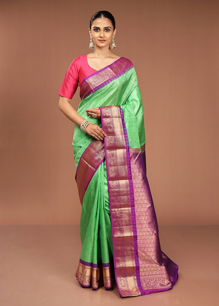 Green Handloom Kanchipuram Pure Silk Saree With Blouse Piece