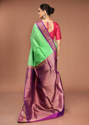 Green Handloom Kanchipuram Pure Silk Saree With Blouse Piece