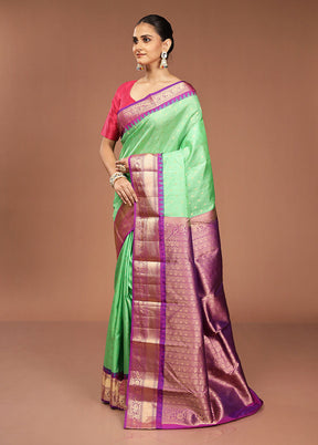 Green Handloom Kanchipuram Pure Silk Saree With Blouse Piece