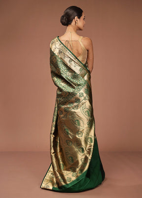 Green Handloom Kanjivaram Pure Silk Saree With Blouse Piece