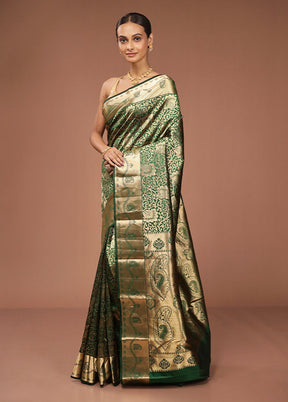 Green Handloom Kanjivaram Pure Silk Saree With Blouse Piece