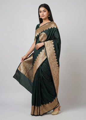 Green Banarasi Silk Saree With Blouse Piece