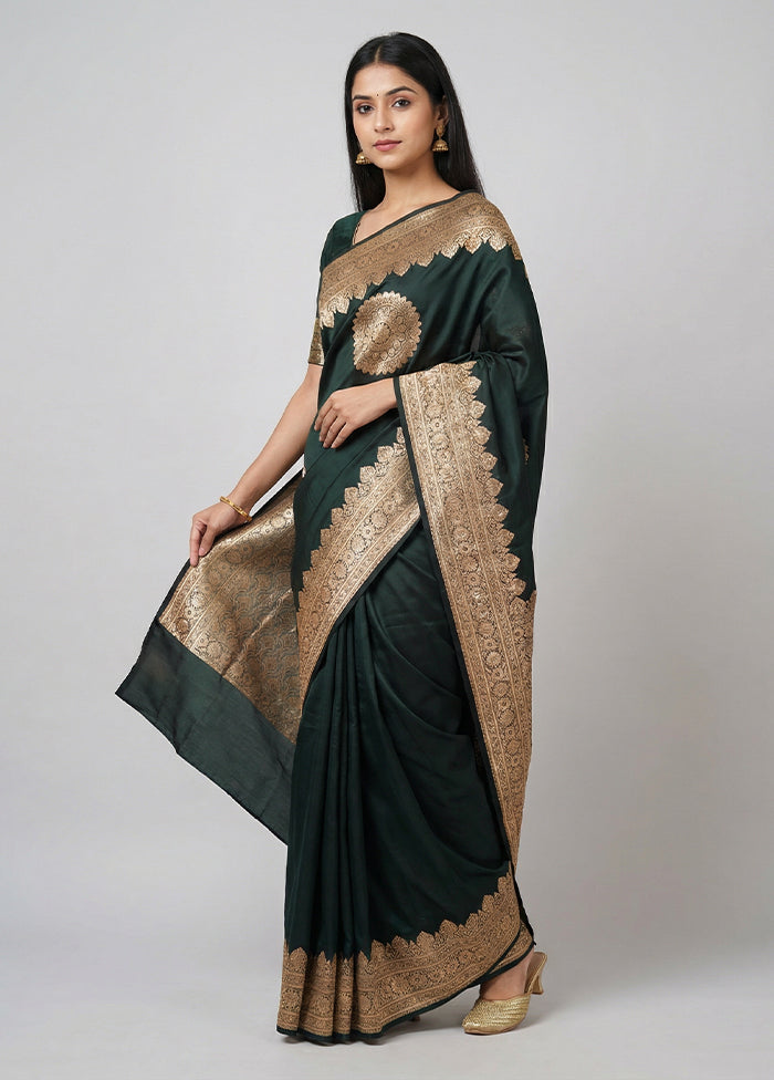 Green Banarasi Silk Saree With Blouse Piece
